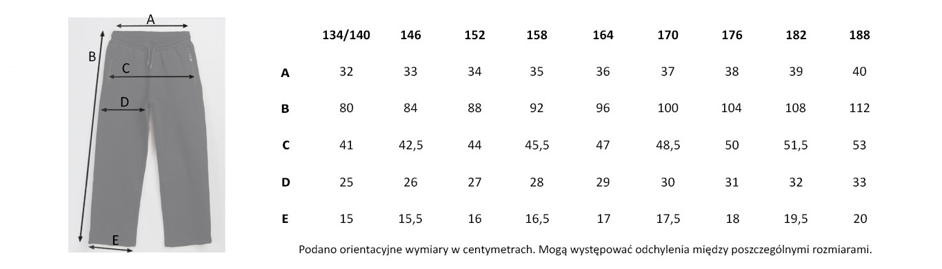 Tabela rozmiarów - Czarne spodnie dresowe z szerokimi nogawkami