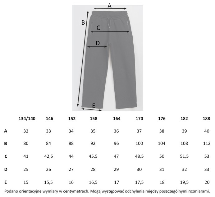 Tabela rozmiarów - Czarne spodnie dresowe z szerokimi nogawkami
