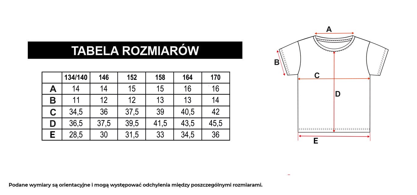 Tabela rozmiarów - Kremowy T-shirt z nadrukami na całości