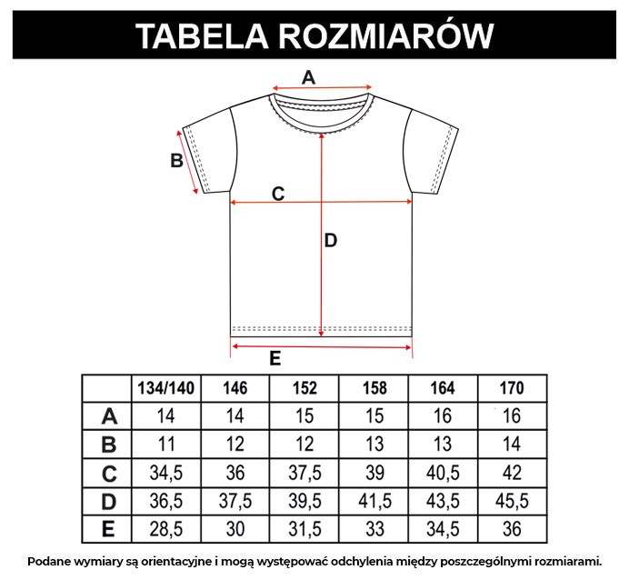 Tabela rozmiarów - Kremowy T-shirt z nadrukami na całości