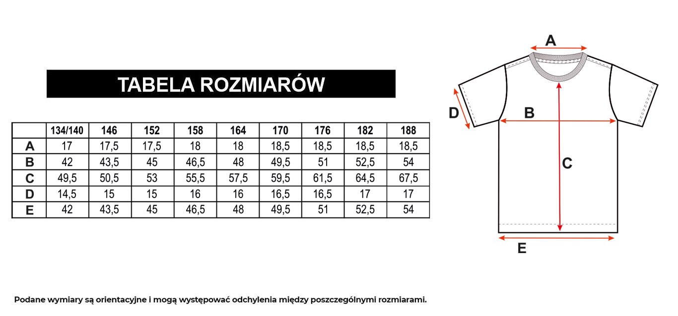 Tabela rozmiarów - Biały T-shirt z nadrukami na całości