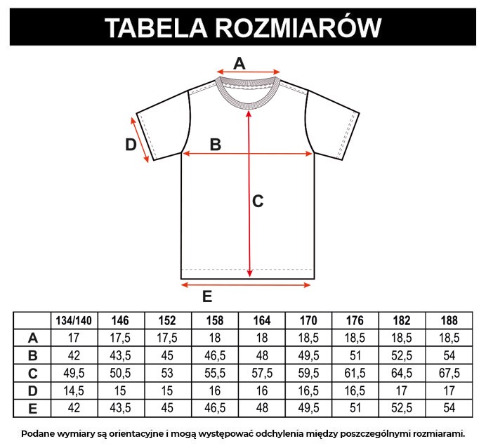 Tabela rozmiarów - Biały T-shirt z nadrukami na całości