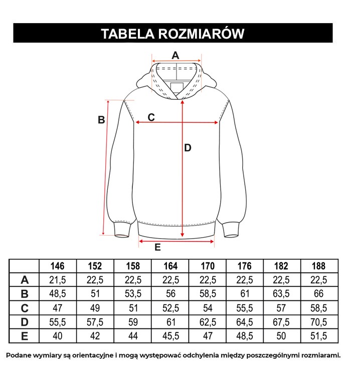 Tabela rozmiarów - Biała bluza z kapturem z minimalistycznym nadrukiem