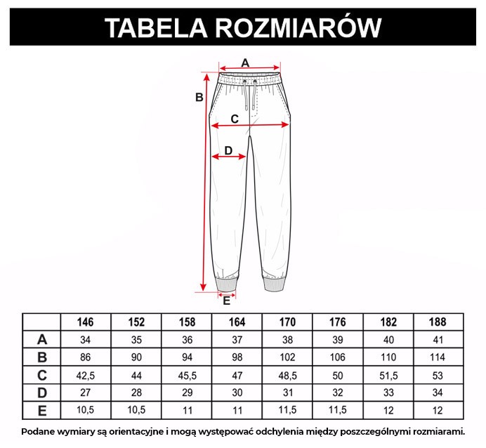 Tabela rozmiarów - Czarne spodnie dresowe z ozdobnym lampasem