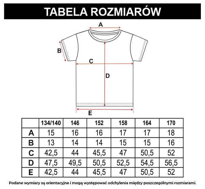 Tabela rozmiarów - Kremowy T-shirt z błyszczącym nadrukiem