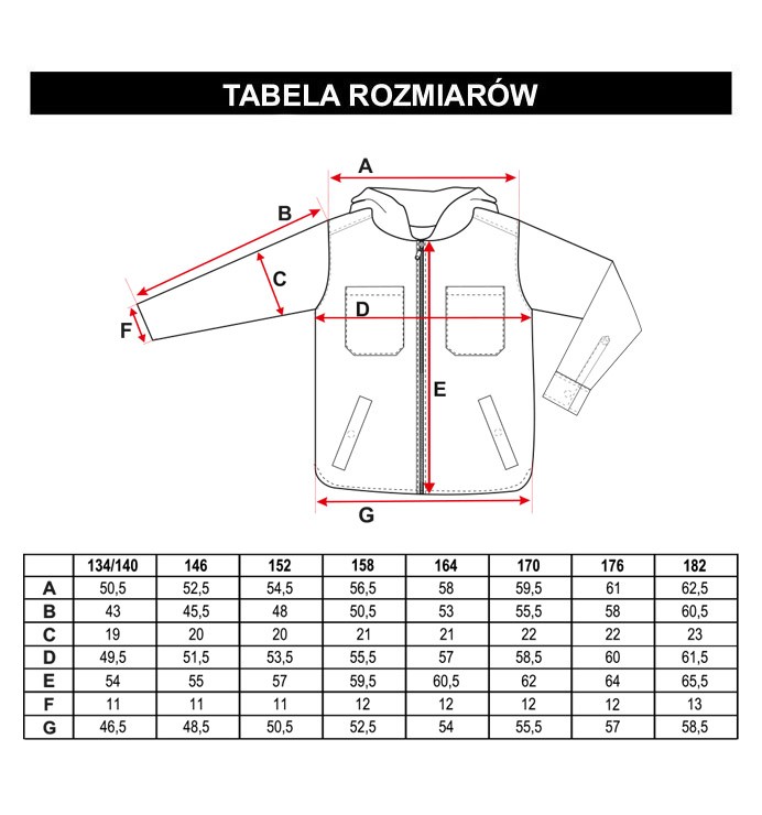 Tabela rozmiarów - Biało-czarna koszulowa kurtka w kratę z kapturem