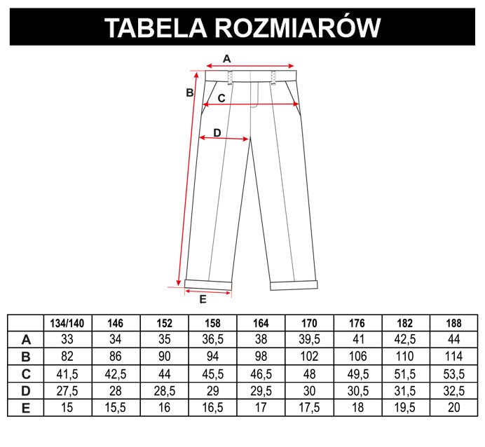 Tabela rozmiarów - Niebieskie spodnie garniturowe