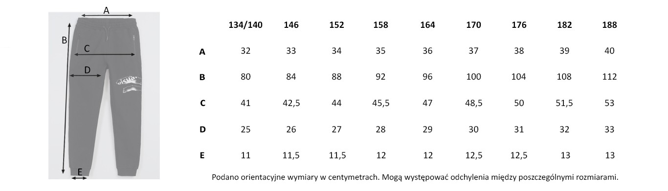 Tabela rozmiarów - Czarne spodnie dresowe z kontrastowym nadrukiem z boku