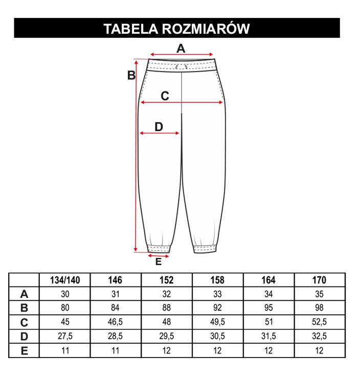 Tabela rozmiarów - Żółte pastelowe spodnie dresowe ze ściągaczem