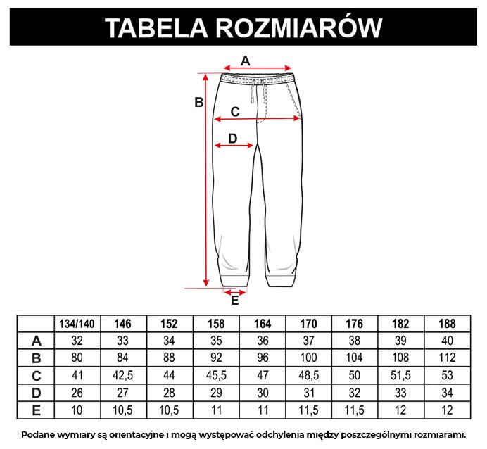 Tabela rozmiarów - Wielobarwne spodnie dresowe z nadrukami na całości