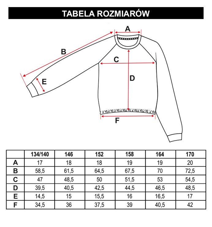 Tabela rozmiarów - Miętowa bluza dresowa z ozdobnym napisem