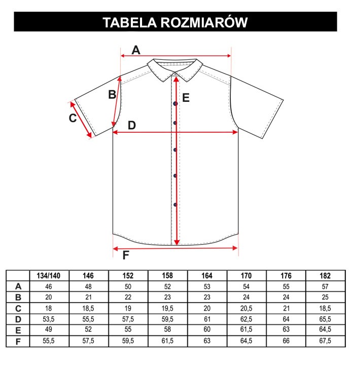 Tabela rozmiarów - Biała koszula z krótkim rękawem i napisami