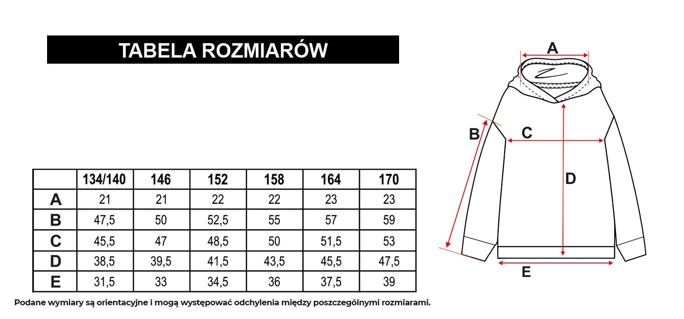 Tabela rozmiarów -  NEW EXTRA -15% Czarna bluza dresowa a'la tie dye z kapturem i nadrukiem