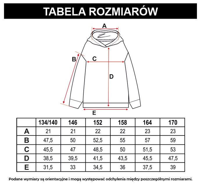 Tabela rozmiarów -  NEW EXTRA -15% Czarna bluza dresowa a'la tie dye z kapturem i nadrukiem