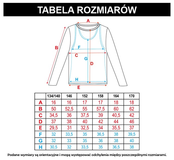 Tabela rozmiarów - Wielobarwna półprzezroczysta bluzka z długim rękawem