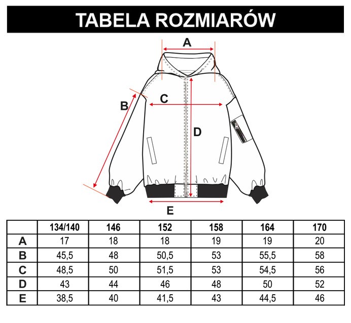 Tabela rozmiarów - Czarno-biała wzorzysta kurtka przejściowa we wzory graffiti