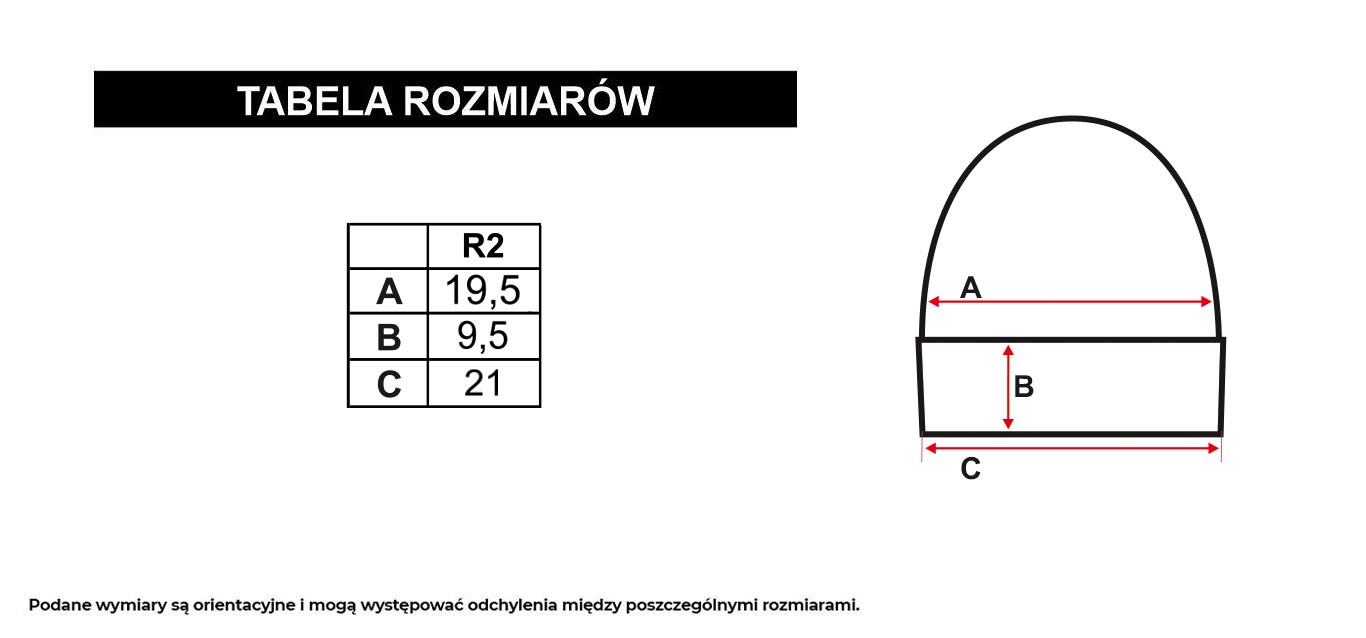 Tabela rozmiarów - Beżowa czapka z błyszczącym nadrukiem