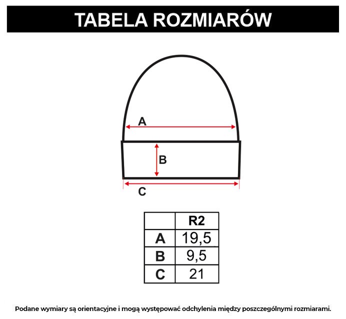 Tabela rozmiarów - Beżowa czapka z błyszczącym nadrukiem