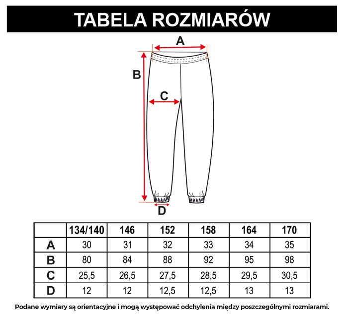 Tabela rozmiarów - Niebieskie spodnie dresowe TIE DYE