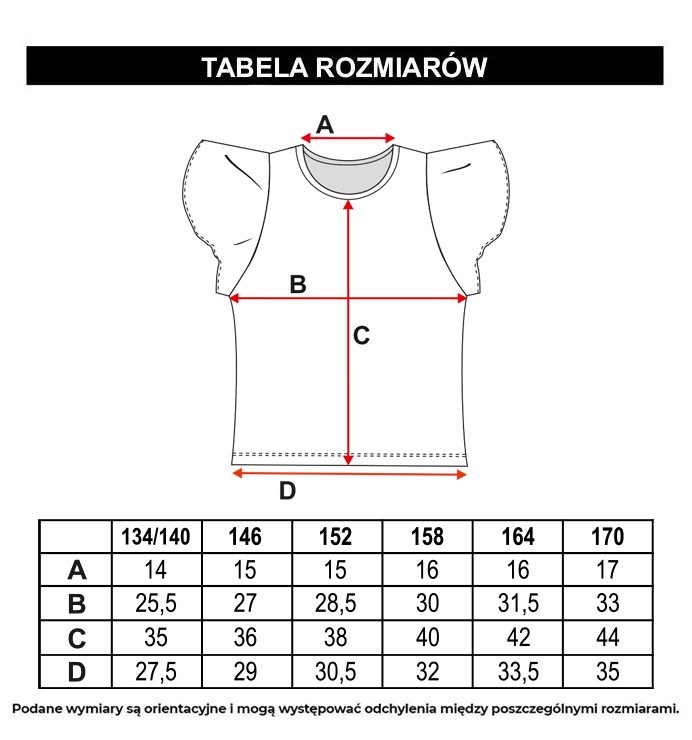 Tabela rozmiarów - Biała bluzka z ozdobnymi rękawami