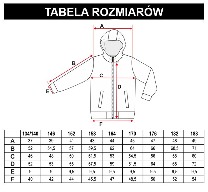 Tabela rozmiarów - Wzorzysta dwustronna kurtka przejściowa z kapturem