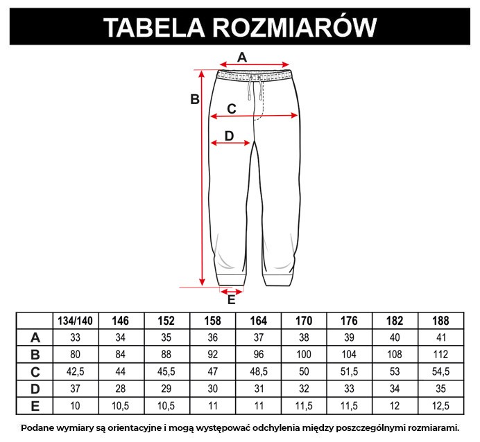 Tabela rozmiarów - Czarne spodnie dresowe z nadrukiem szachownicy