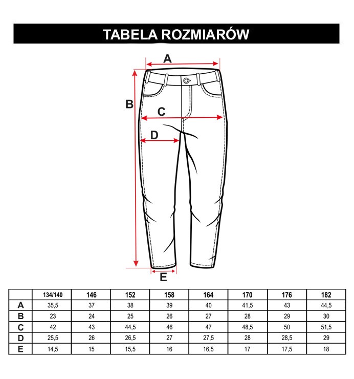Tabela rozmiarów - Czarne spodnie LOOSE, Granatowe spodnie LOOSE