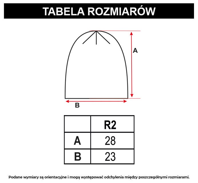 Tabela rozmiarów - Czarna czapka z nadrukiem