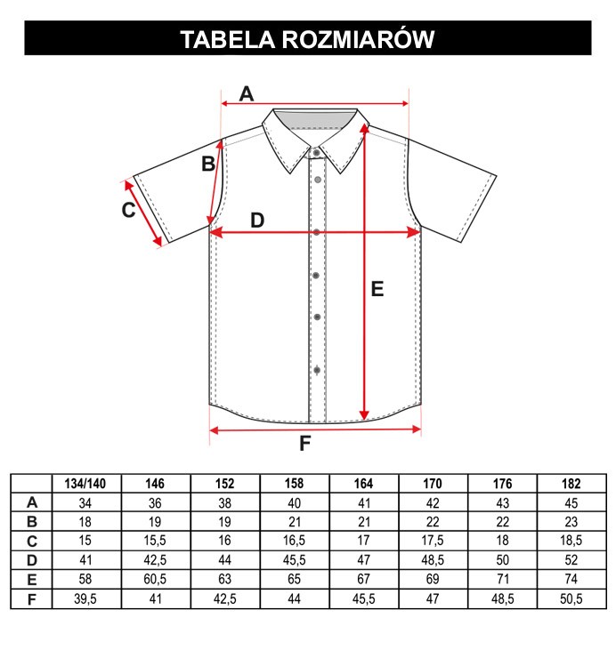 Tabela rozmiarów - Biała koszula z krótkim rękawem i kieszenią