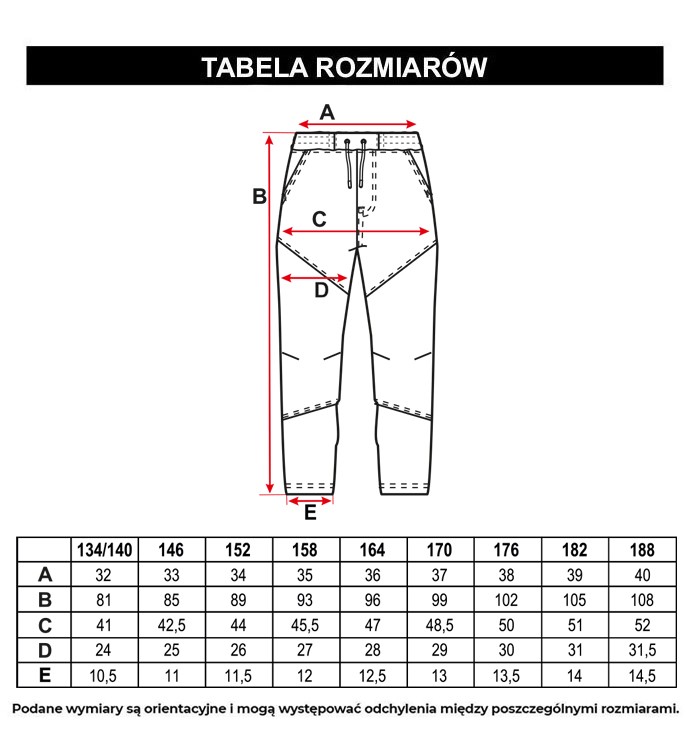 Tabela rozmiarów - Szare spodnie jeansowe typu joggery z modnymi przeszyciami