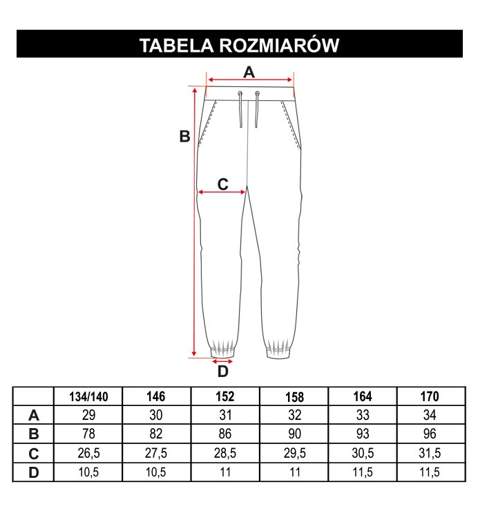 Tabela rozmiarów - Czarne świąteczne spodnie dresowe