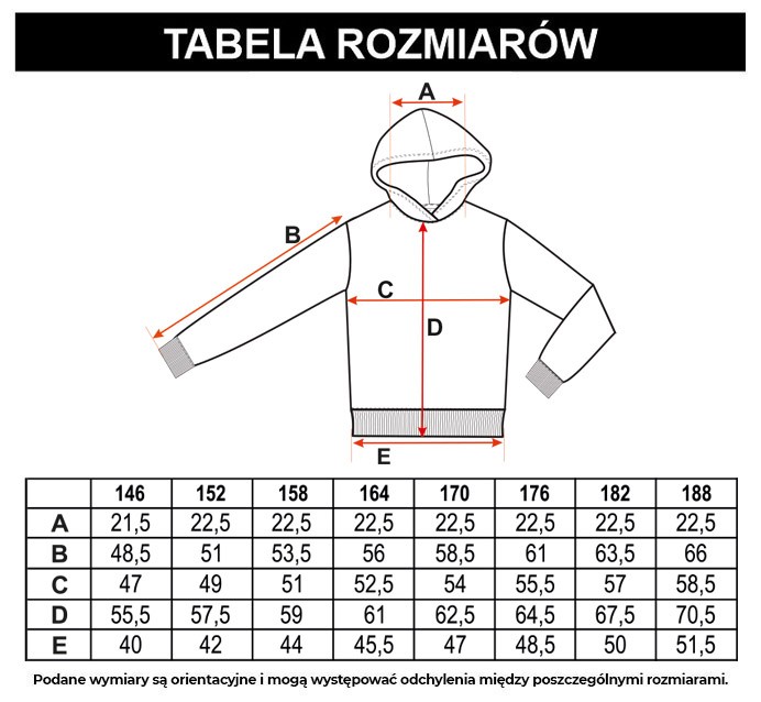 Tabela rozmiarów - Szara bluza dresowa z kapturem i nadrukiem