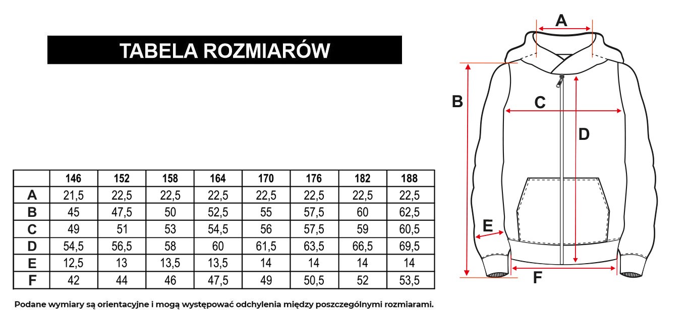 Tabela rozmiarów - Czarna bluza dresowa z kapturem i lampasem