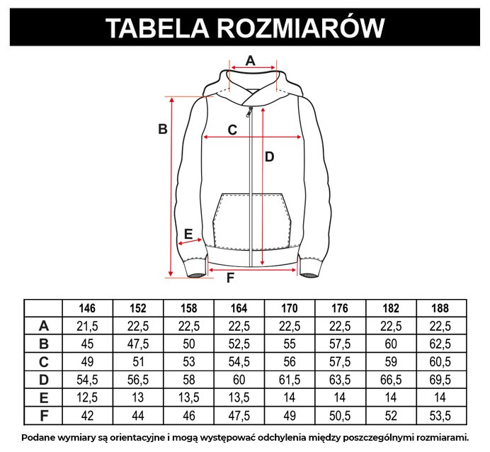 Tabela rozmiarów - Czarna bluza dresowa z kapturem i ozdobnym lampasem