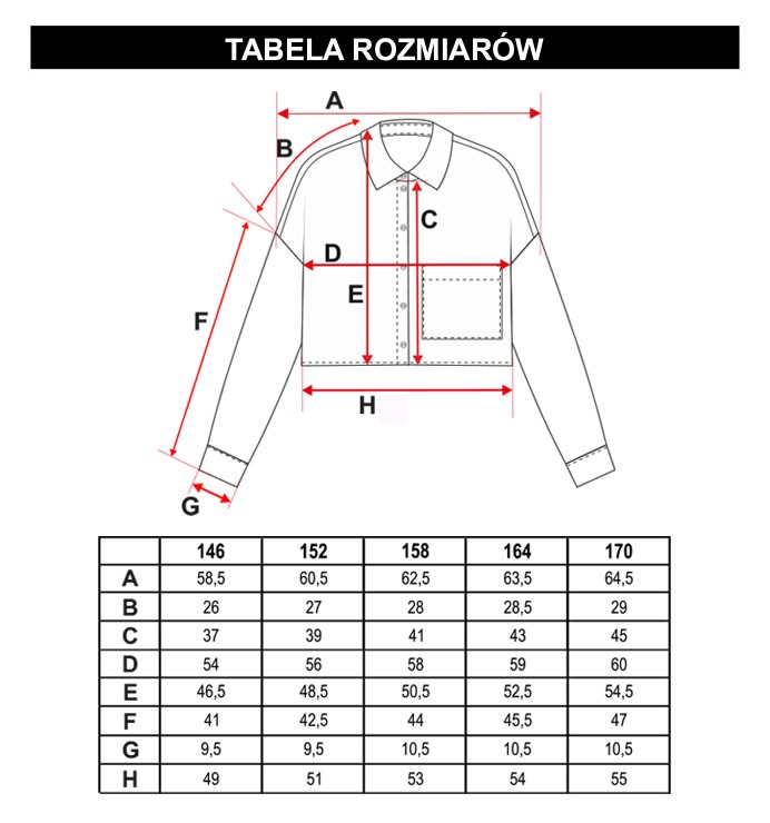 Tabela rozmiarów - Biała koszula oversize z długim rękawem