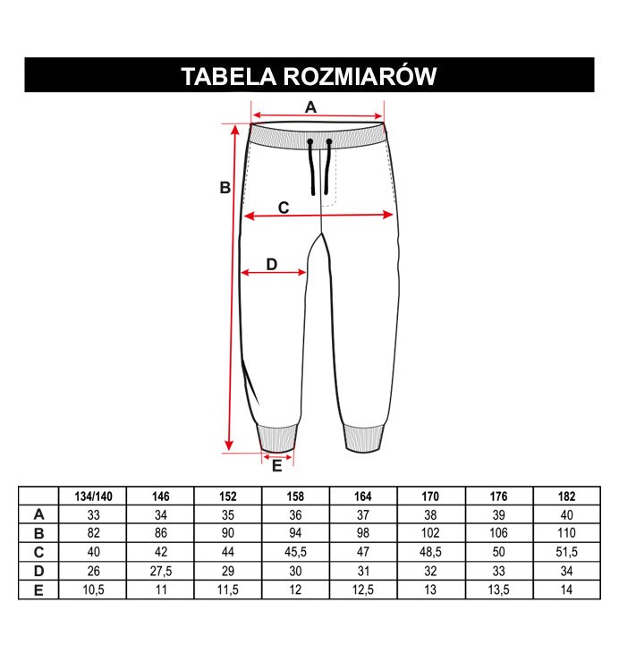 Tabela rozmiarów - Czarne spodnie dresowe z lampasami SZACHOWNICA