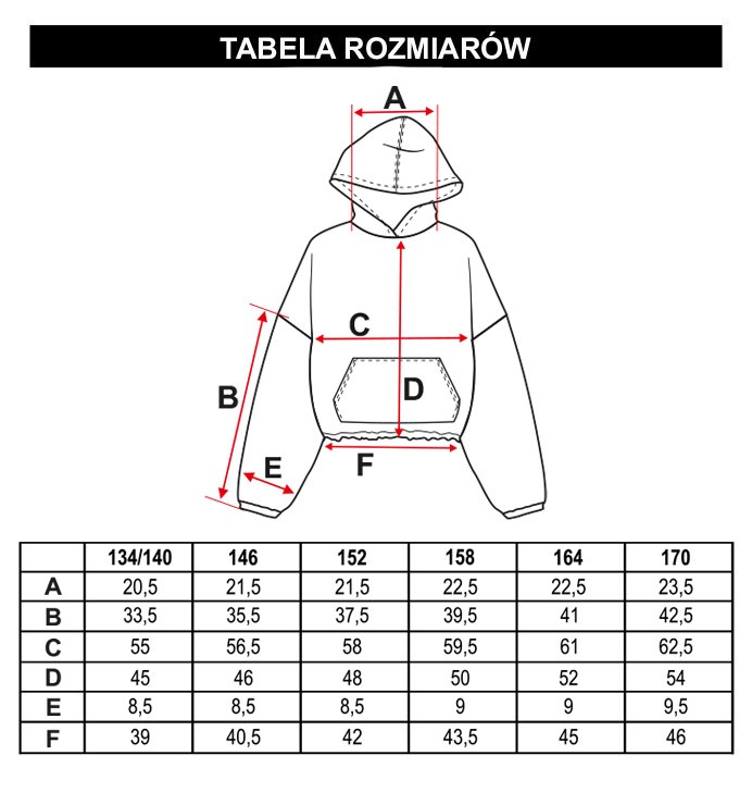 Tabela rozmiarów - Czerwona bluza dresowa z kapturem ERROR