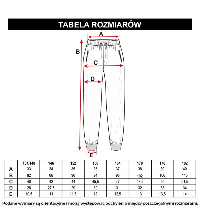 Tabela rozmiarów - Szare spodnie dresowe