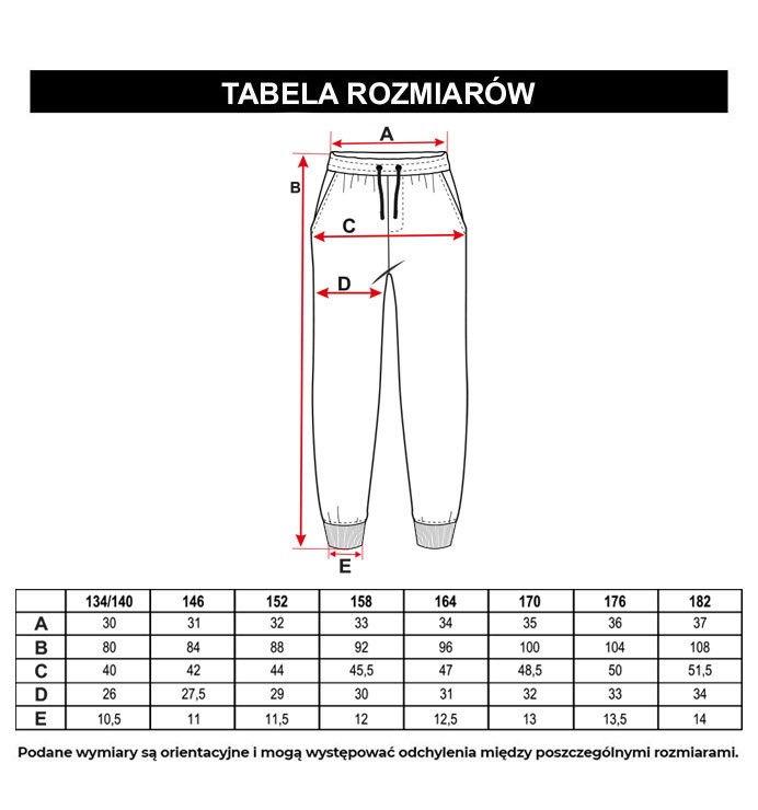 Tabela rozmiarów - Granatowe spodnie dresowe z nadrukiem