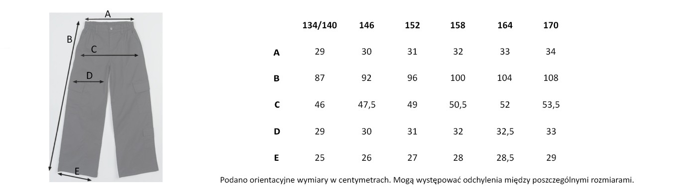 Tabela rozmiarów - Czarne spodnie z szerokimi nogawkami z przestrzennymi kieszeniami