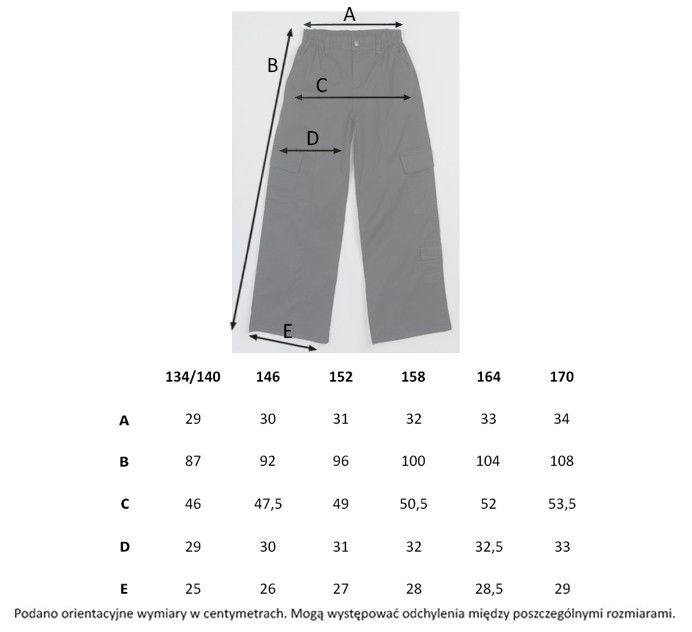 Tabela rozmiarów - Czarne spodnie z szerokimi nogawkami z przestrzennymi kieszeniami
