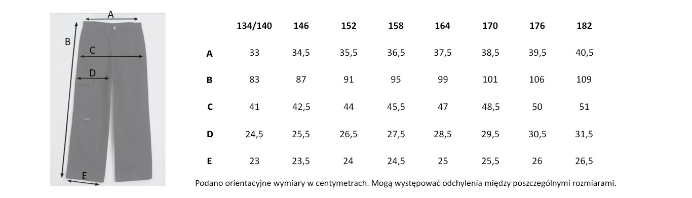 Tabela rozmiarów - Czarne spodnie materiałowe z kieszeniami na nogawce