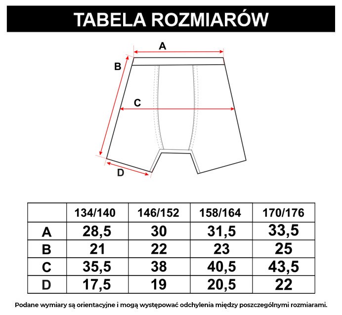 Tabela rozmiarów - Kolorowe bokserki z motywem GAMING 3-PAK
