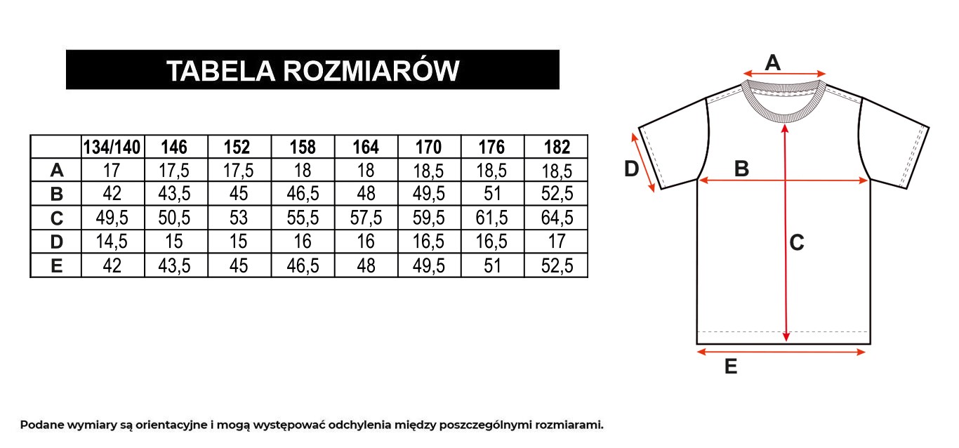 Tabela rozmiarów - T-shirt z fioletowo-czarnym nadrukiem z motywem szachownicy na całości
