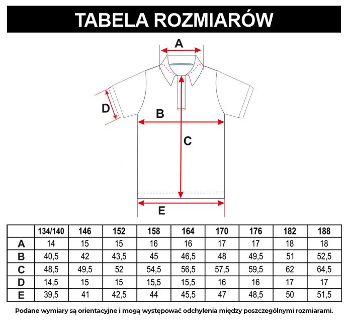 Tabela rozmiarów - Biała koszulka polo z nadrukiem