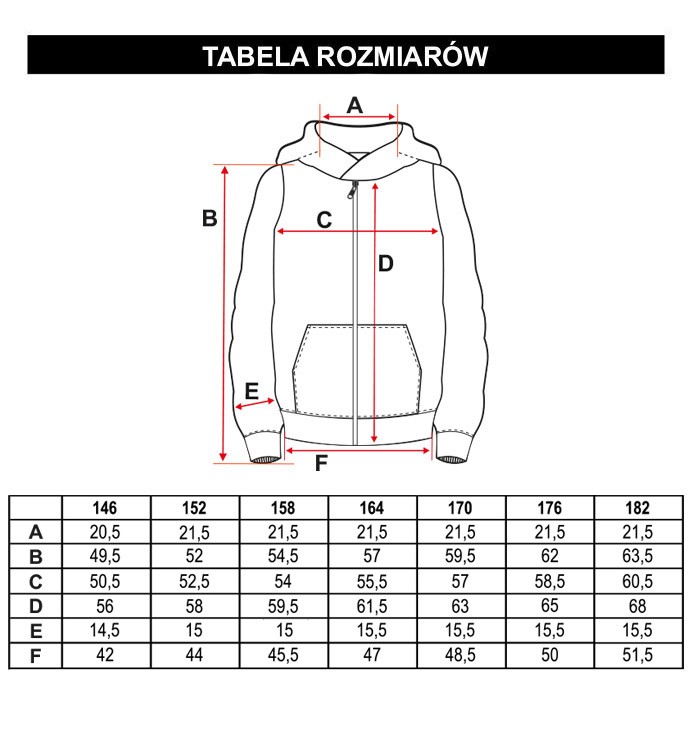 Tabela rozmiarów - Biała rozpinana bluza dresowa z kapturem i z napisem z przodu