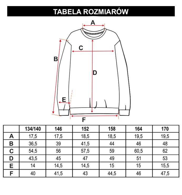 Tabela rozmiarów - Czarna bluza dresowa z kolorowymi nadrukami FUTURE