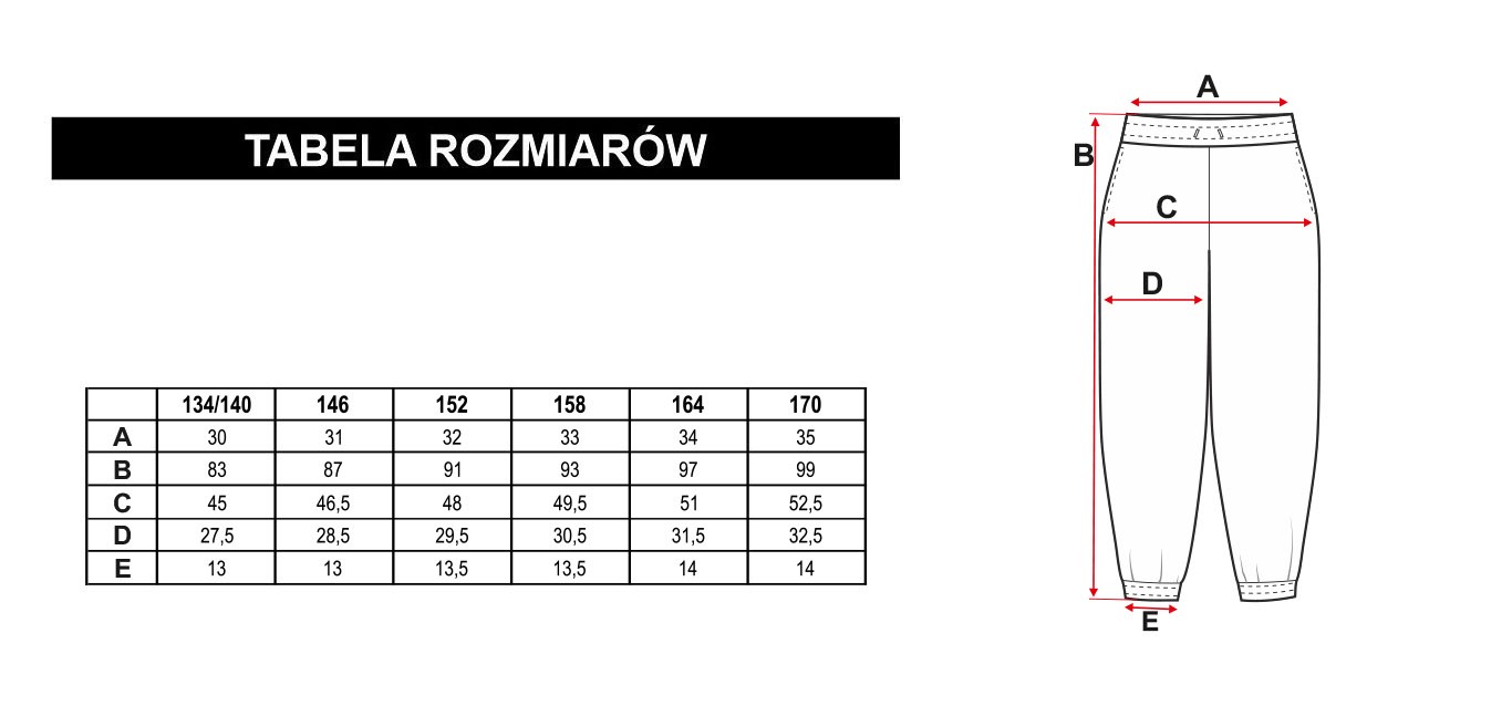 Tabela rozmiarów - Czarne spodnie dresowe typu cargo