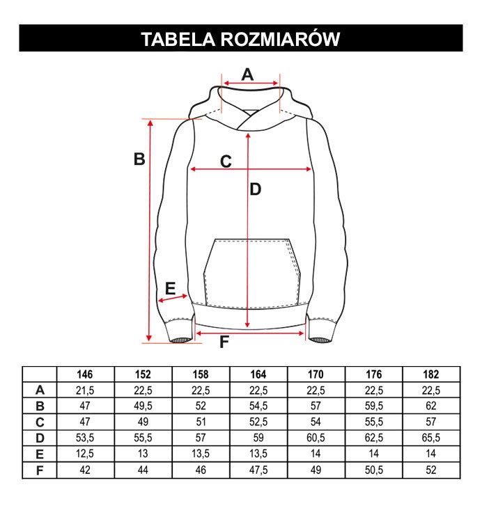 Tabela rozmiarów - Czarna bluza dresowa z kapturem z nadrukami na całości