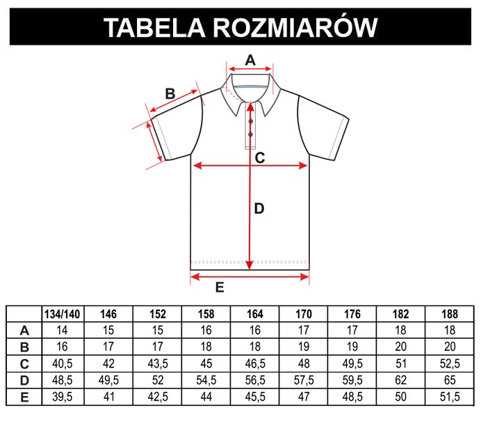 Tabela rozmiarów - Biała gładka koszula polo